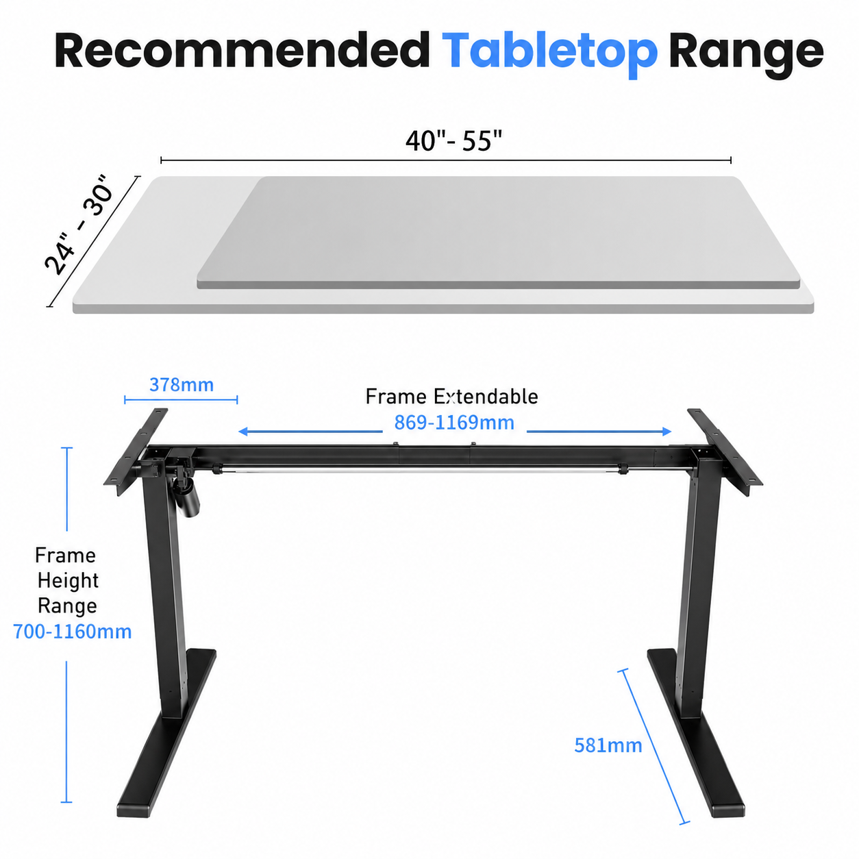 ES6-F Single Motor Standing Desk Frame