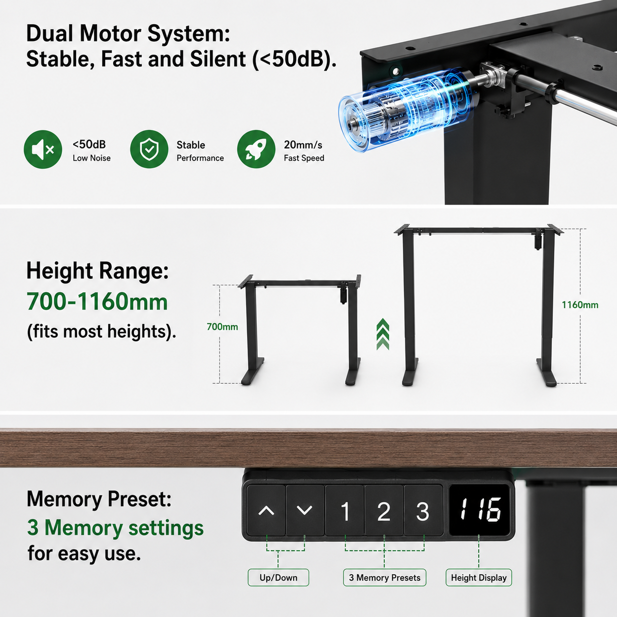 ES12-F Single Motor Standing Desk Frame