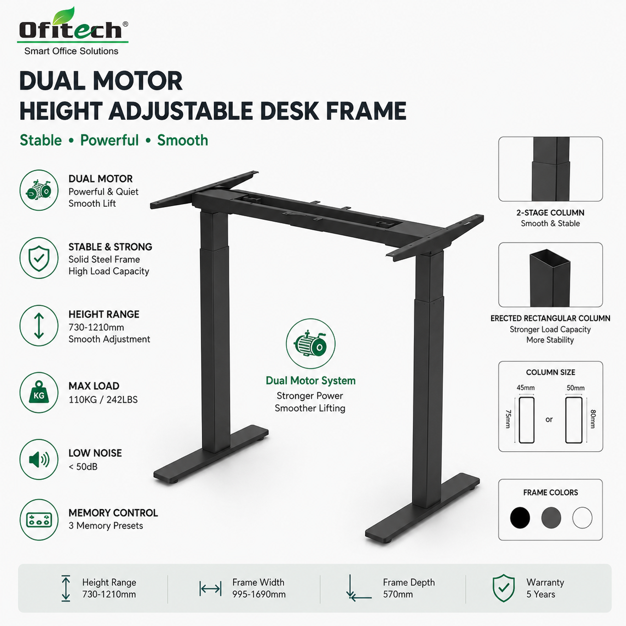 ED9-F Dual Motor Standing Desk Frame