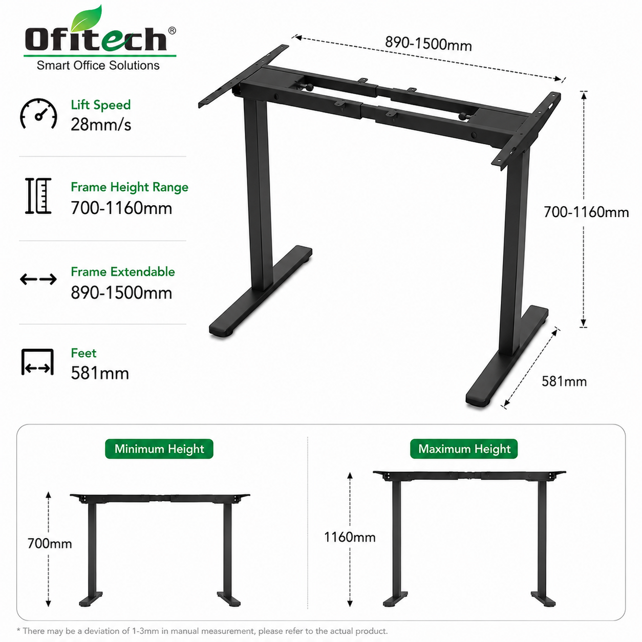 ED8-F Dual Motor Standing Desk Frame